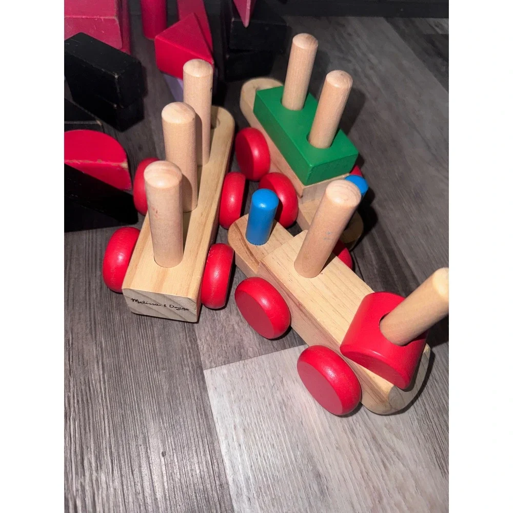 Wooden Stacking Train and Building Blocks Toy Lot Mixed Shapes